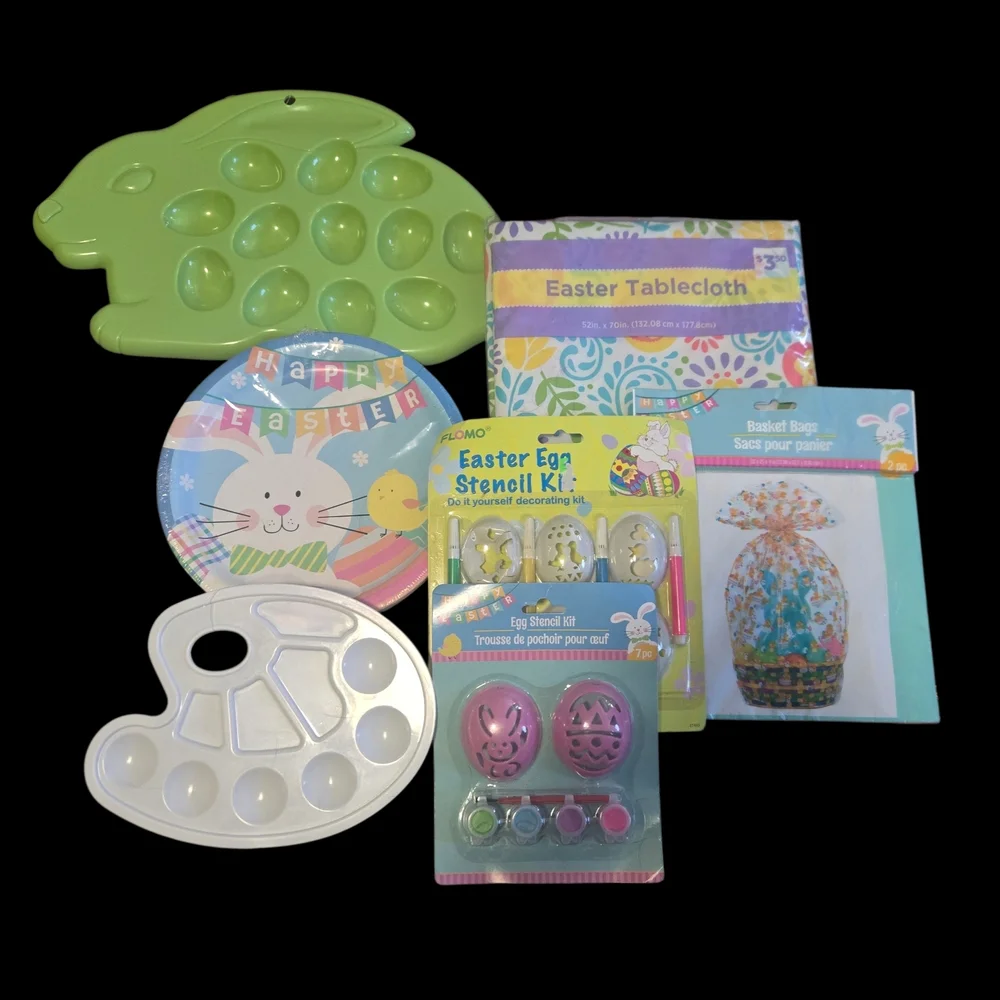 Easter Party Supplies Bundle - Green Egg Tray & Pastel Tableware